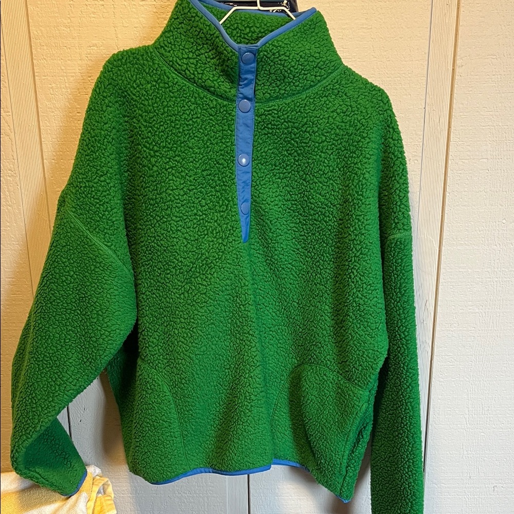 J Crew Polar Fleece with Blue trim snap button
